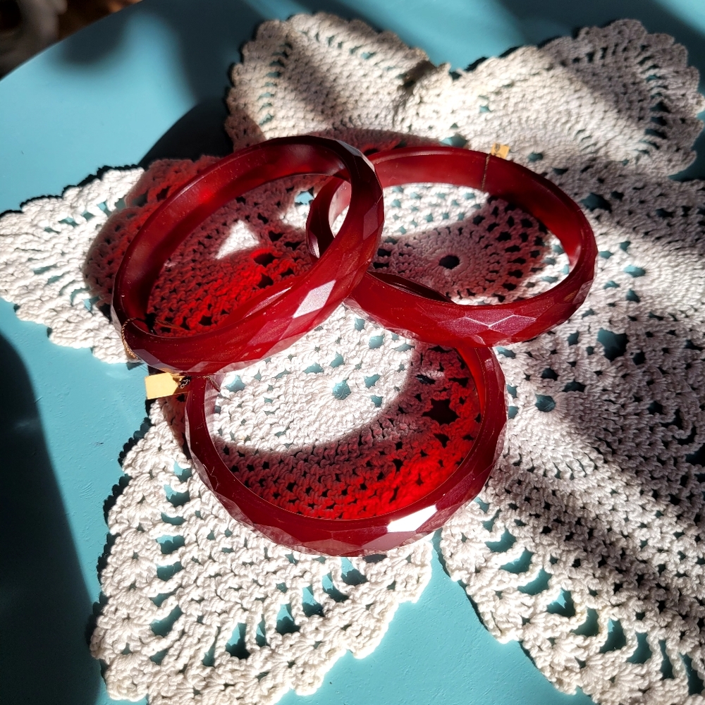 Ruby Colored Celluloid Bangle Bracelets - image 1